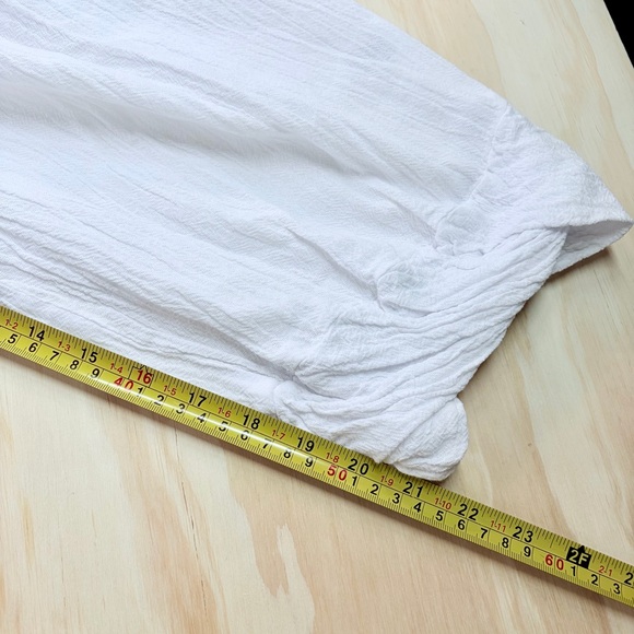 Oh My Gauze White Cotton Gauze Balloon Crop Pants Elastic Waist Lagenlook - Picture 6 of 7